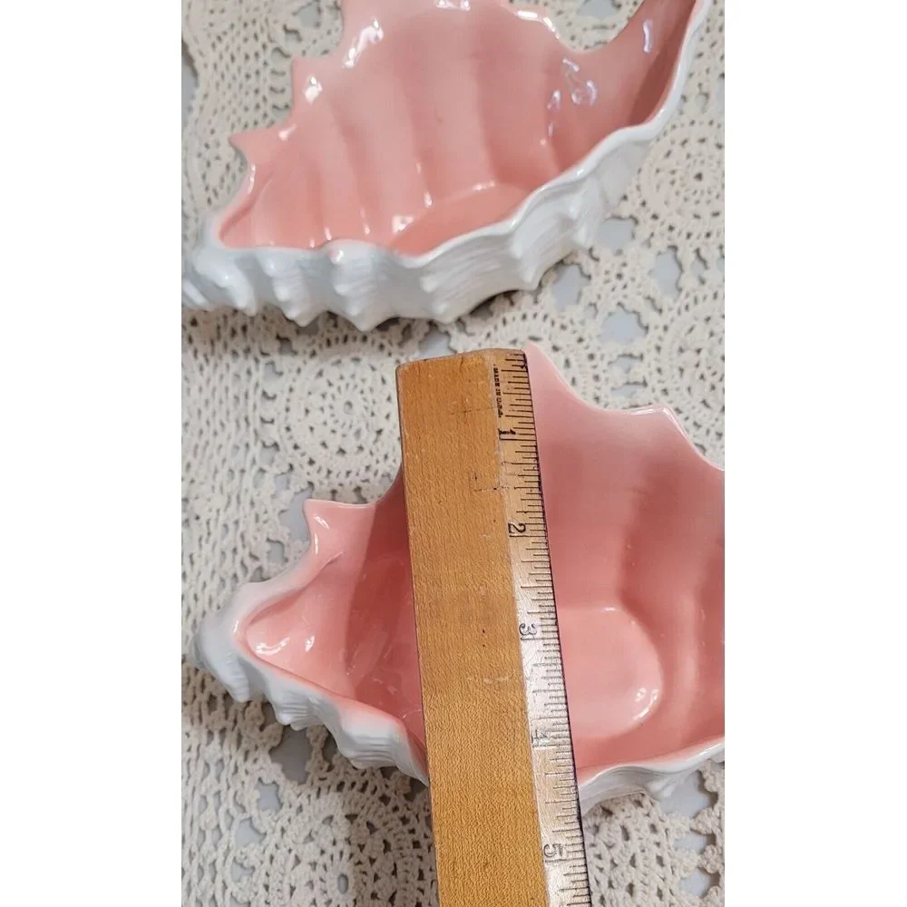 Vintage 1970s Fitz &‎ Floyd Shell Shaped Bowl Cream Outside Pink In. 8